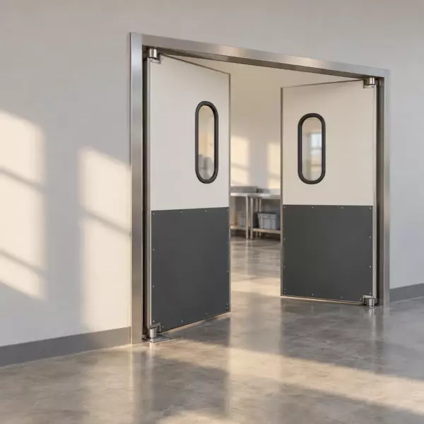 Жесткая маятниковая распашная дверь двустворчатая из сэндвич панелей 220*240